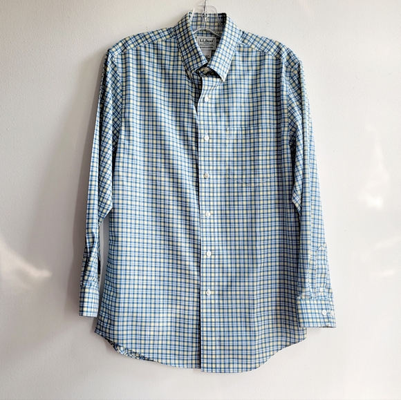 LL Beak Wrinkle Free Blue and Yellow Men's Button Up Dress Shirt Size S NWT - Picture 1 of 12